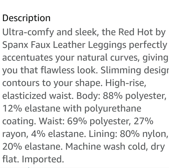 NEW! SPANX Red Hot Black Faux Leather Hi-Rise Leggings Small. - Picture 8 of 10